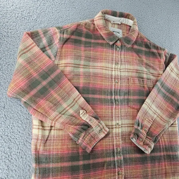 American Eagle Outfitters Shirt Mens Medium‎ Gray Beige Plaid Flannel Button Up - Picture 3 of 16